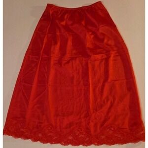 Vtg S Sears Isnt It Divine Half Slip Skirt Red Lace Union USA Nylon Lingerie